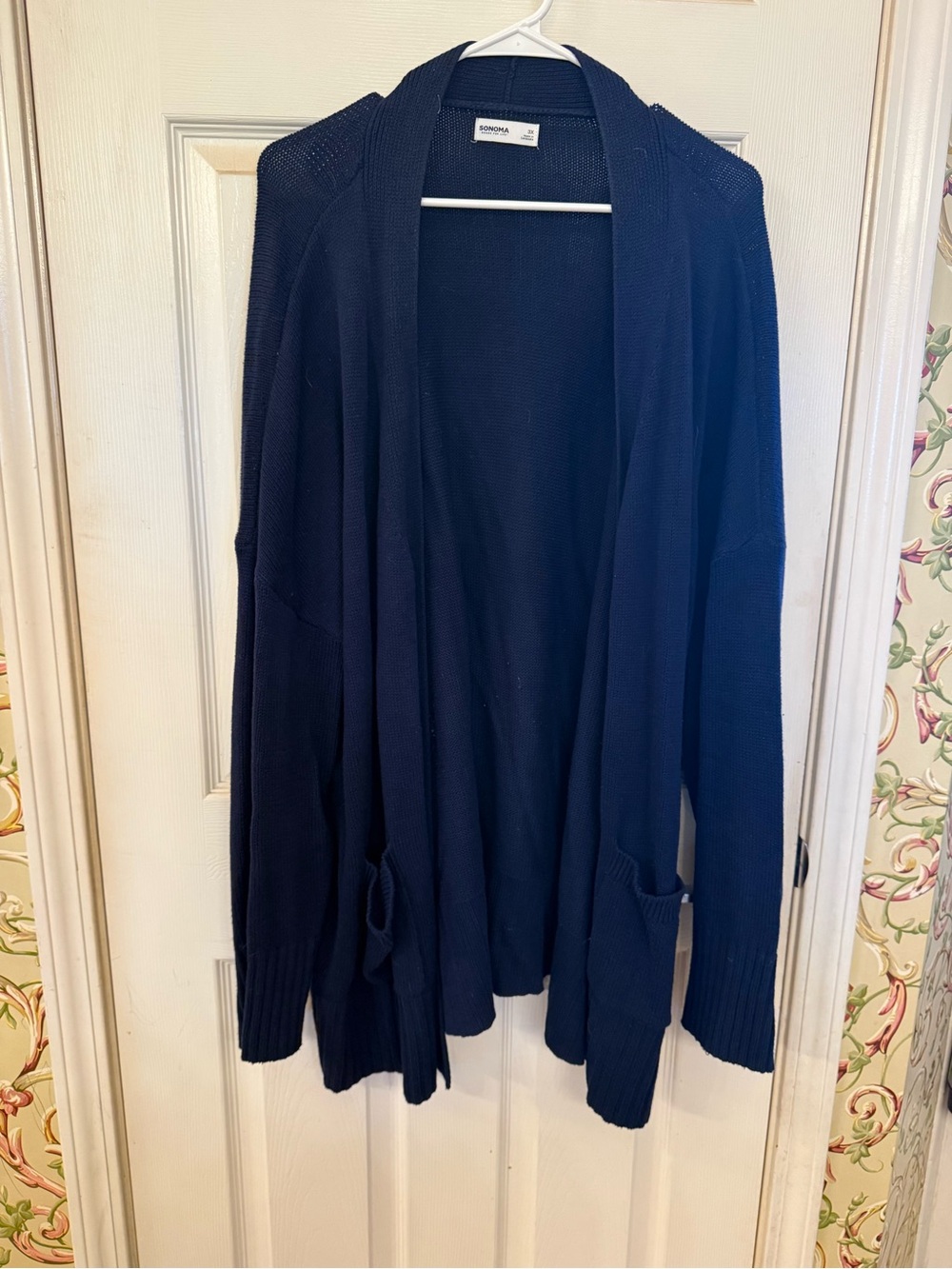 Sonoma Navy Open-Front Knit Cardigan with Pockets